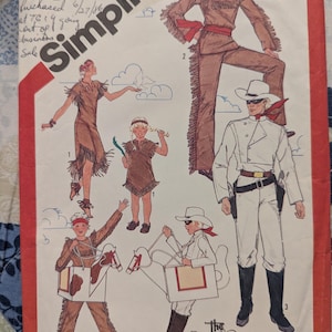May include: Simplicity sewing pattern featuring costume designs. The pattern includes illustrations of Native American and cowboy outfits. The Lone Ranger logo is visible. The pattern is for sizes 2-4.