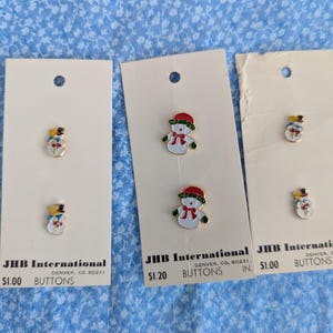 Three cards of vintage Christmas buttons/Snowman Christmas buttons/vintage Christmas buttons