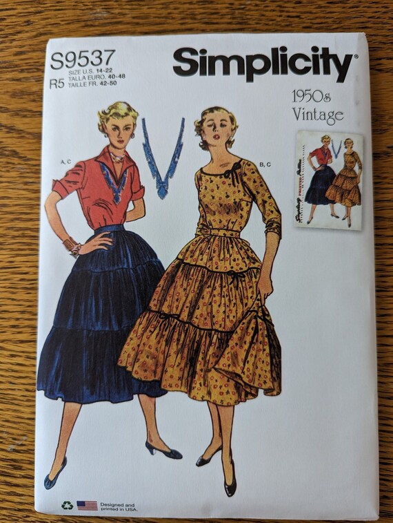 Simplicity 9537 S9537 1950s Vintage Tiered Skirt Pattern
