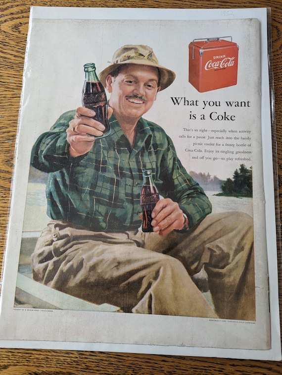 ビンテージ コカコーラ広告 / 1952 年のコカコーラ広告 / レトロな漁師 