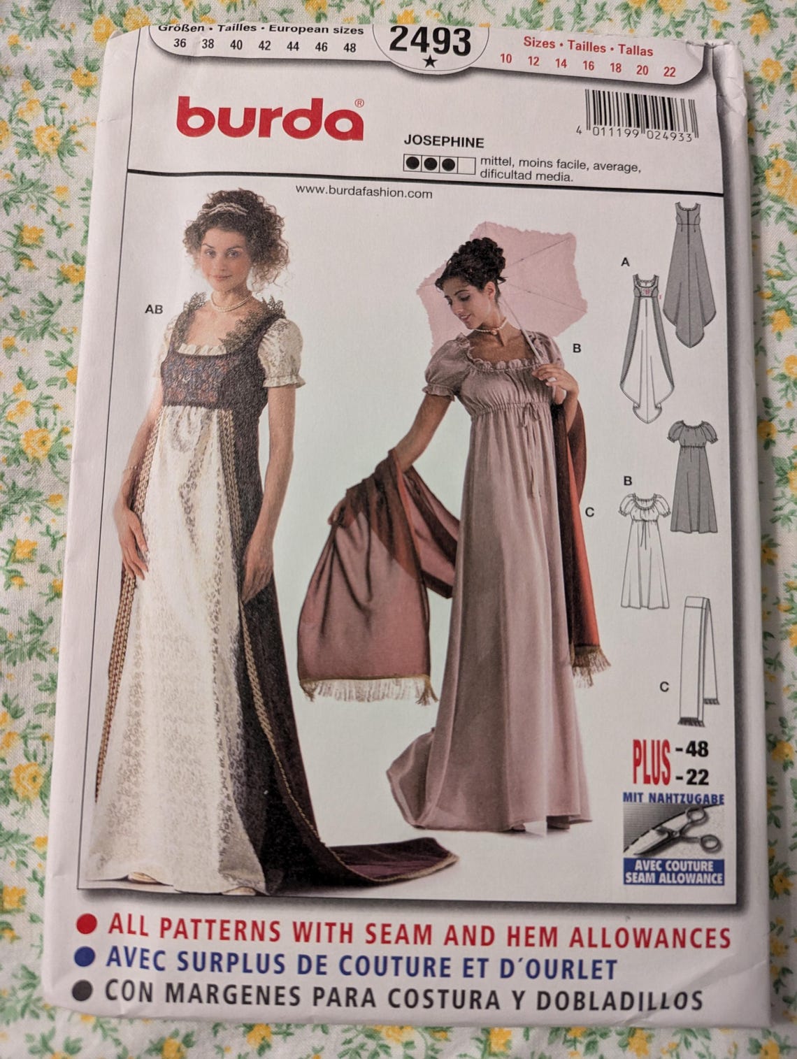 Burda Pattern 2493/women's Historic Costume/ History Josephine Dress ...