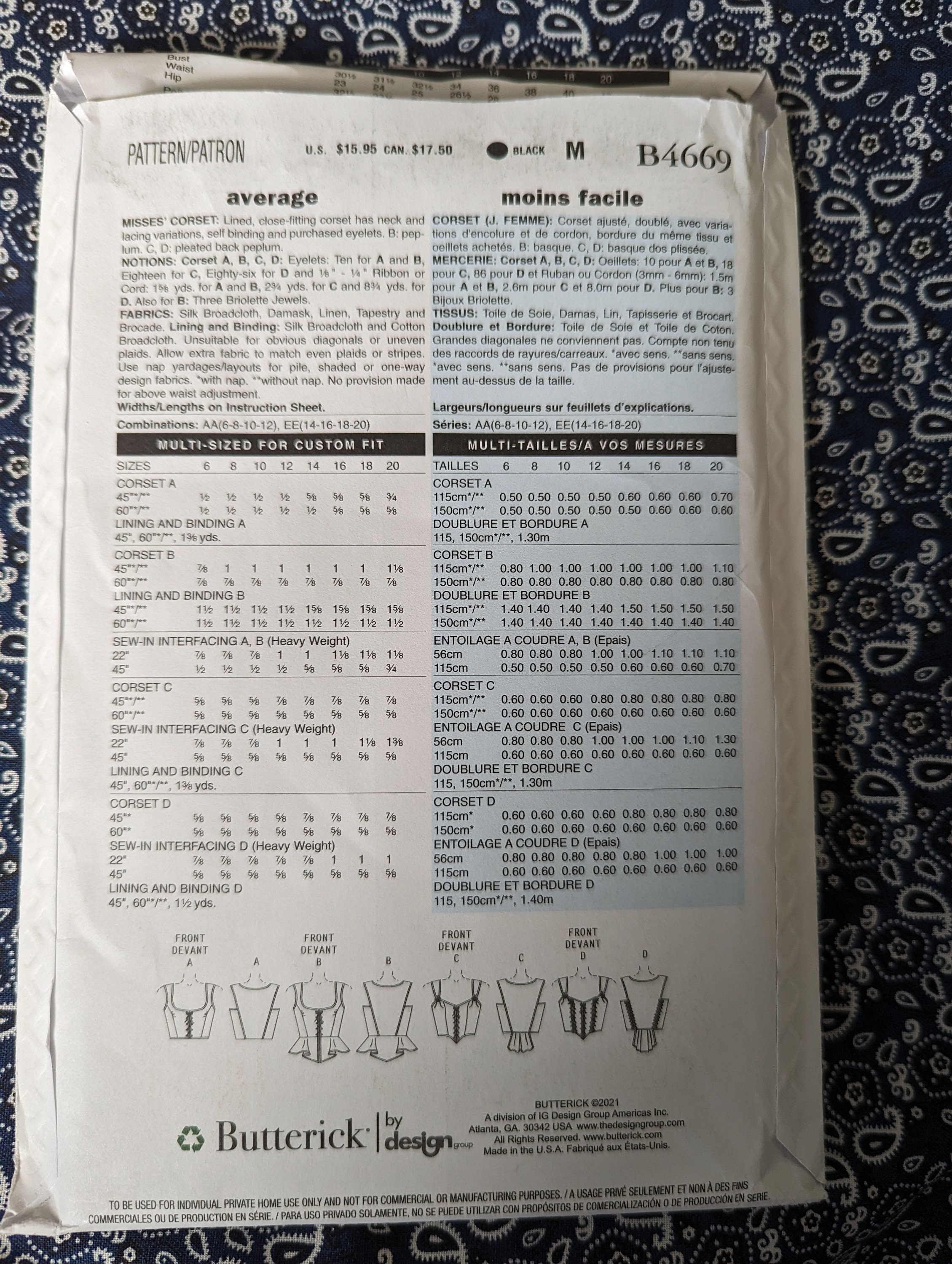 Butterick Patterns B5935 Patrons pour Corset pour Fee Taille AX5 32 à
