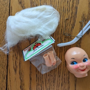 Vintage Craft Supplies / Doll Making Supplies / Grandma Doll Kit / Plastic Doll Mask Face