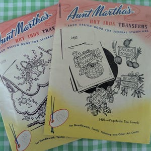Aunt Martha hot iron transfers/ Set of 2 vintage iron on transfers/ Tea towel transfer/ Dresser scarves embroidery designs