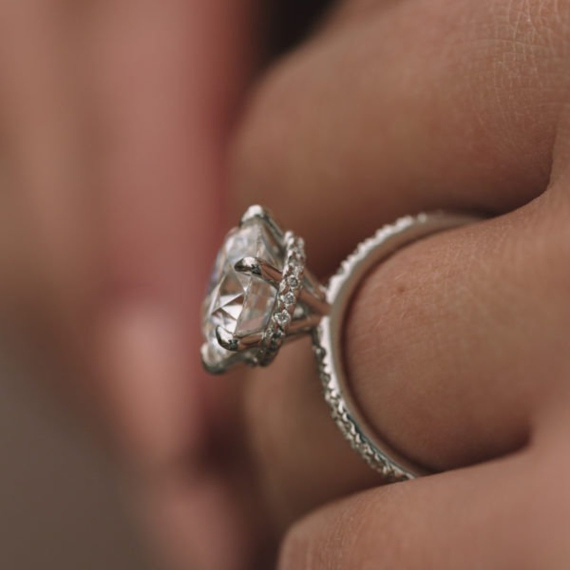 Hidden Halo Simulated Round Cut Gold Ring CZ Engagement Ring Etsy