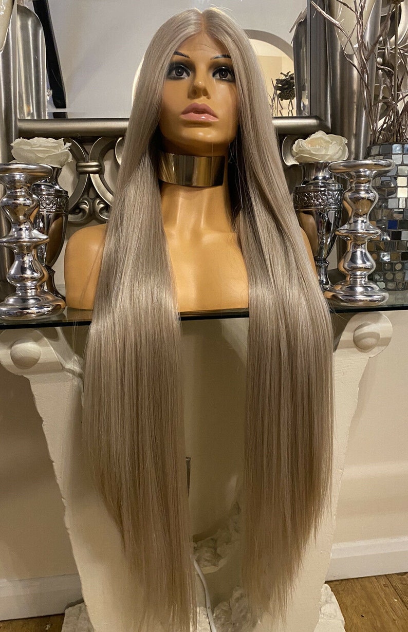 Ash Blonde Lace Front Wig Centre Part Wig 35 Inches Etsy New Zealand