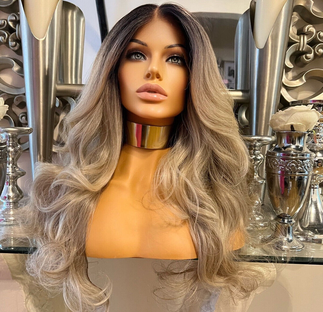 Blonde Grey Lace Front Wig Transparent Lace Front Wig Silver Grey Natural Wig Etsy