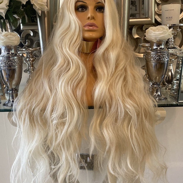 Gorgeous blonde Lace Front Blend Wig Long Blonde Wig Bleach Blonde 613 KIM K Blonde