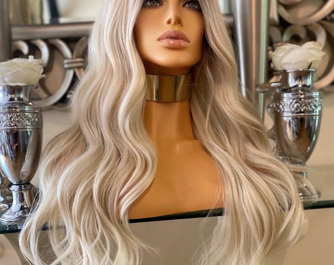 Blonde Human Hair Blend Lace Front Wig Centre Part Wig Blonde Curly