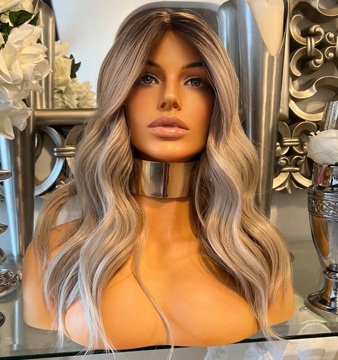 Blonde Lace Front Wig Ash Blonde Wavy Wig Centre Part Wig Curly Ash