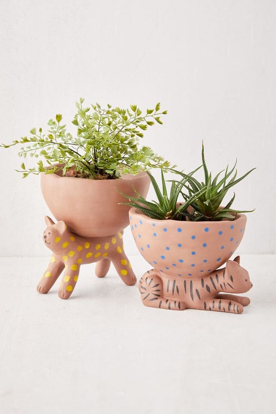 Striped Tiger Planter Pot Spotted Succulent Planter Ceramic Etsy