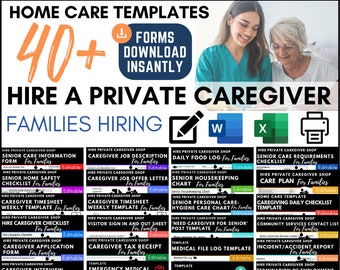 Private Home Care Templates for Families, Caregiver Employment Agreements, Caregiving Checklists, All Documents are Editable and Printable