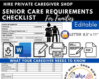 Care Requirements Checklist, Home Care Evaluation, Care Assessment Report, Elder Care All in One, Caregiving Form, Editable, Printable