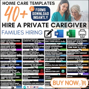 Private Home Care Templates for Families, Caregiver Employment Agreements, Caregiving Checklists, All Documents are Editable and Printable