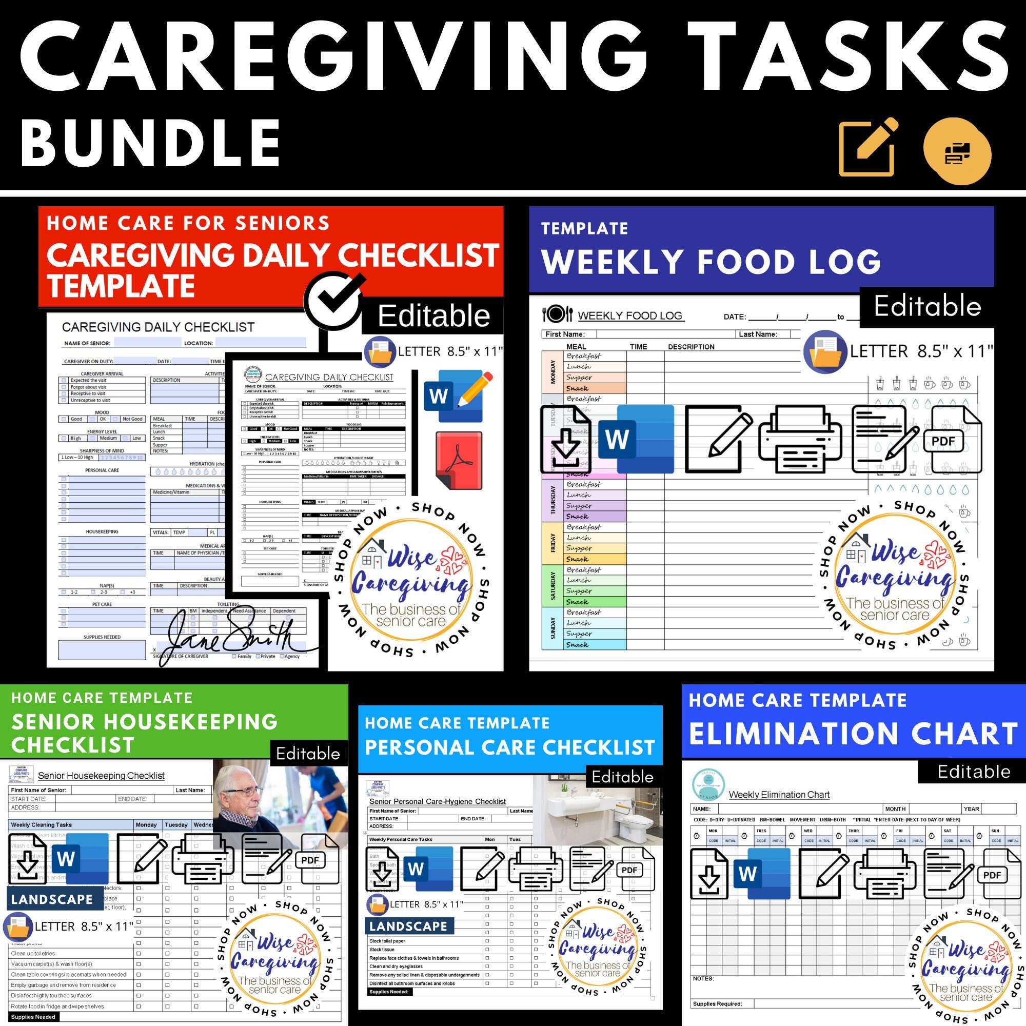 Caregiving Task List Bundle Home Care Responsibilities - Etsy