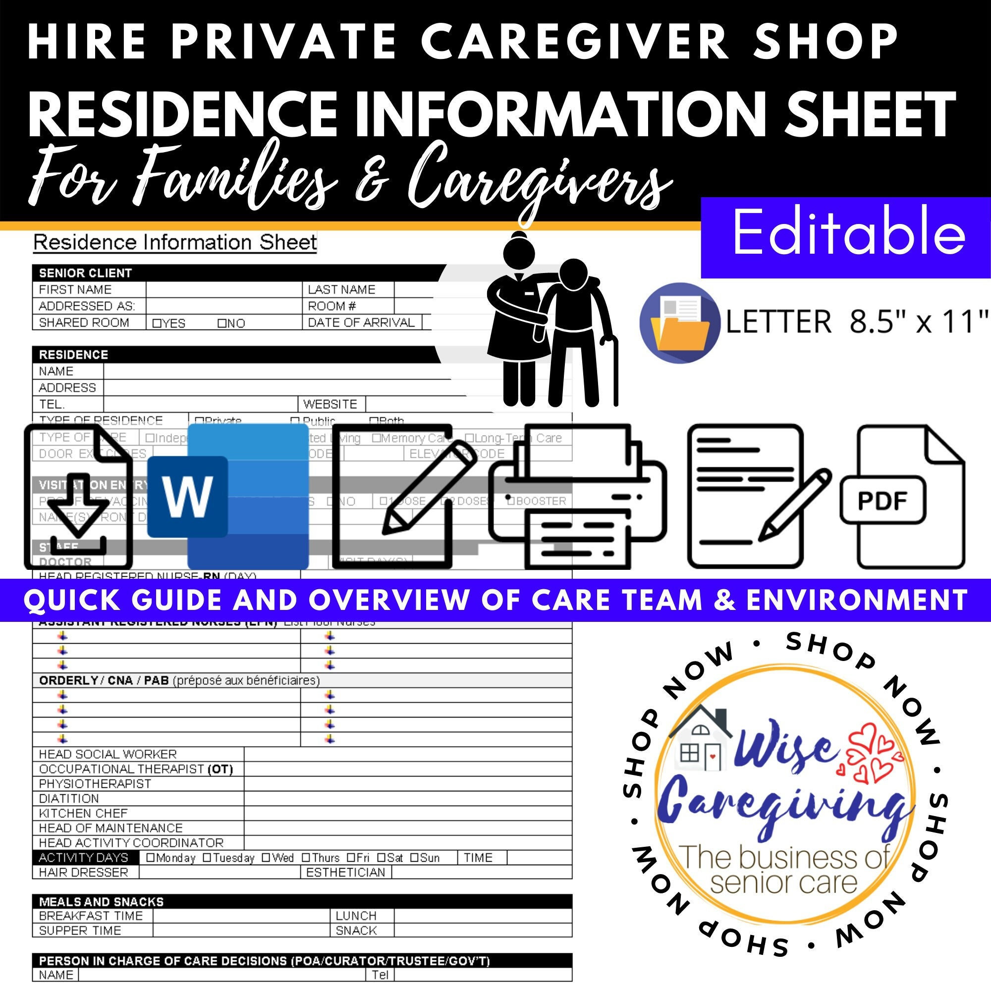 Residence Information Sheet, Care Team List, Staffing Information