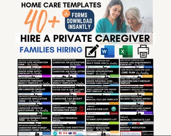 Home Care Templates for Families: Caregiver Forms | Checklists & Agreements | MS Word | Printable