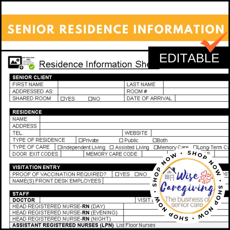 Residence Information Sheet, Care Team List, Staffing Information