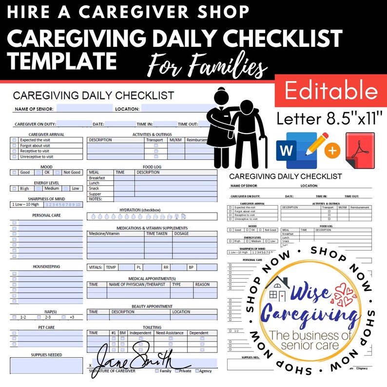 Printable Caregiver Daily Checklist Elderly Printable World Holiday