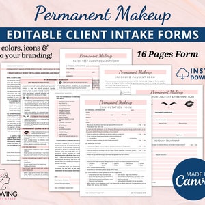 Editable Permanent Makeup Forms, PMU Consent Form, Lip Blush Consent Forms, Microblading Consent Form, PMU Aftercare Card, Beauty Salon Form