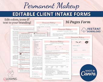 Editable Permanent Makeup Forms, PMU Consent Form, Lip Blush Consent Forms, Microblading Consent Form, PMU Aftercare Card, Beauty Salon Form