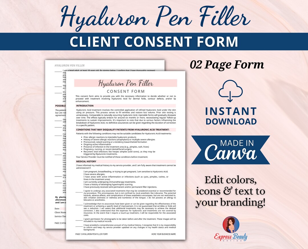 Editable Hyaluron Pen Filler Consent Form Hyaluronic Acid Etsy