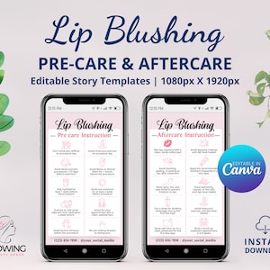 Lip Blush Aftercare Story Template, Lip Blushing Care Card Template, Permanent Makeup Story, Instagram Story Highlight, Lip Tint After Care
