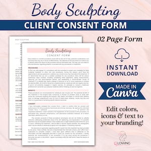 Editable Body Sculpting Consent Form, Body Contouring Consent Form, Fat Cavitation Form, Esthetician Form, Body Shaping Form, Edit in Canva