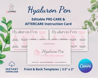 Hyaluron Pen Aftercare Card, Hyaluronic Pen Precare and Aftercare Card, Lip Filler Aftercare, Needleless Lip Filler Card, Esthetician Card