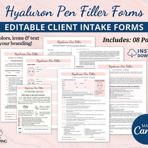 Hyaluron Pen Consent Form, Hyaluron Pen Filler Forms, Lip Filler Injection Forms, Consultation Form, Client Record Form, Esthetician Form