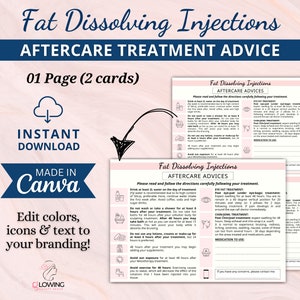 Fat Dissolving Aftercare Advice, Fat Dissolve Aftercare Cards, Post-Treatment, Fat Cavitation, Esthetician Form, Fat Dissolve Form, Canva