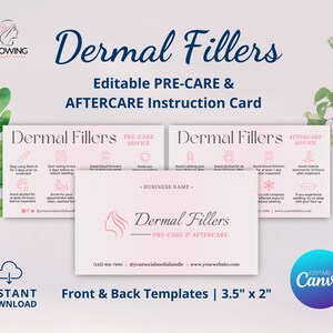 Dermal Fillers Aftercare Card Design, Editable Lip Filler Aftercare Card, Injectable Aftercare, Facial Rejuvenation, Esthetician Template
