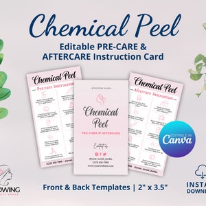 Chemical Peel Aftercare Card Template, Facial Treatment Aftercare Instructions, Chemical Peel Card, Beauty Care Card, Dermapeeling Care Card