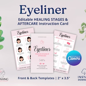 Plantilla de etapas de curación del delineador de ojos PMU, tarjeta de cuidado posterior del delineador de ojos editable, etapas de curación del maquillaje permanente, plantilla de proceso de curación, tarjeta de cuidado