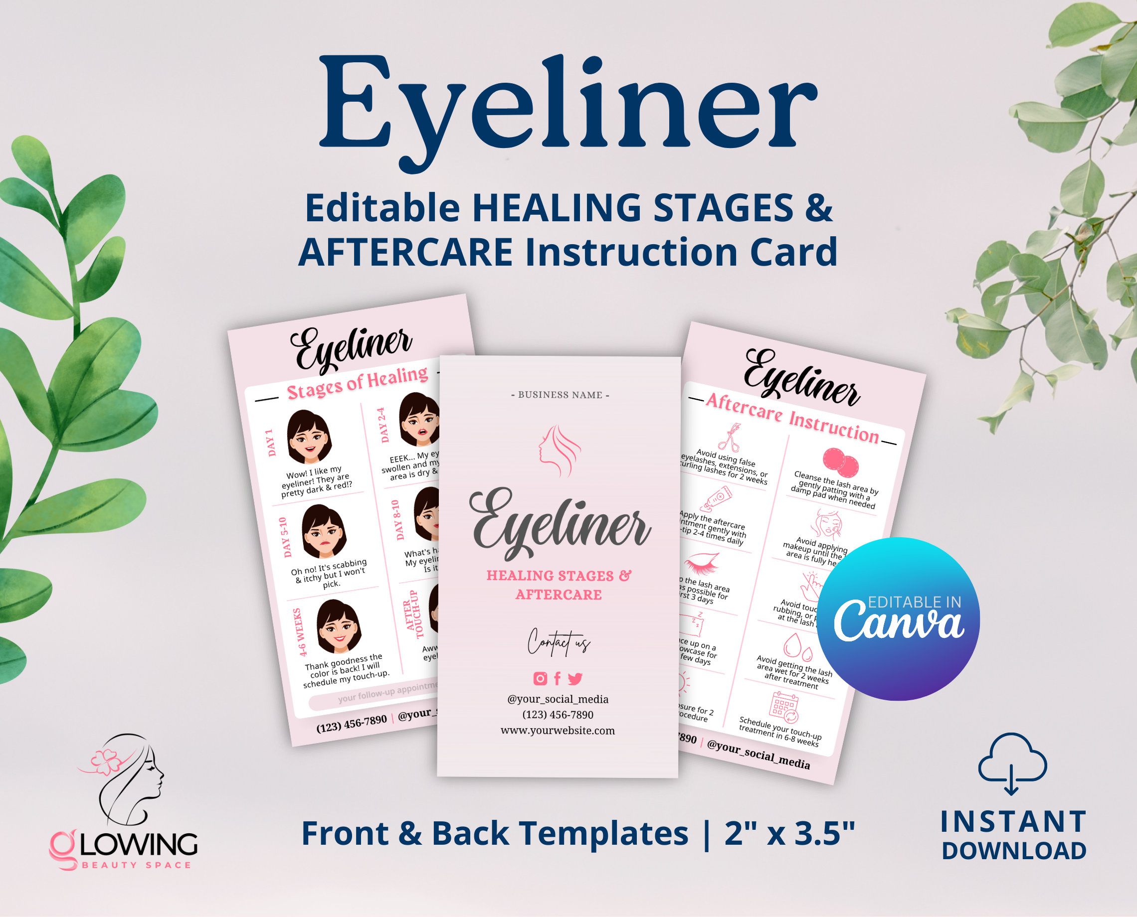PMU Eyeliner Healing Stages Template, Editable Eyeliner Aftercare Card