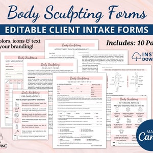Body Sculpting Consent Form, Body Contouring Consultation Form, Fat Cavitation Form, Client Intake Forms, Med Spa Forms, Esthetician Forms
