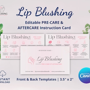 Lip Blush Aftercare Cards, Lip Blushing Precare and Aftercare, PMU Aftercare Card, Lip Blushing Post Care, Lip Tint Care, PMU Lip Tattoo