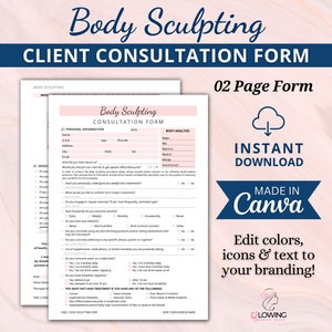 Editable Body Sculpting Client Intake Consultation Form, Body Contouring Consultation Form, Fat Cavitation Form, Esthetician Form, Canva