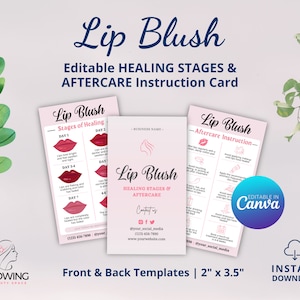 PMU Lip Blush Aftercare Cards, Lip Blush Stages of Healing, PMU Aftercare Card, Lip Blushing Stages, Permanent Makeup, PMU Lip Tattoo Care