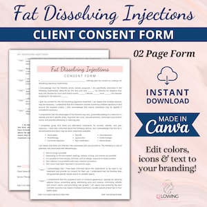 Fat Dissolving Injections Consent Form, Fat Dissolve Consent, Lipodissolve Forms, Fat Dissolve Forms, Esthetician Form, Aftercare Form,Canva