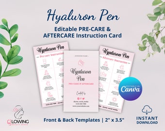 Hyaluronic Pen Aftercare Template, Hyaluron Pen Lip Filler Pre Care and Aftercare Card, Post Care Cards, Needleless Lip Filler, Esthetician
