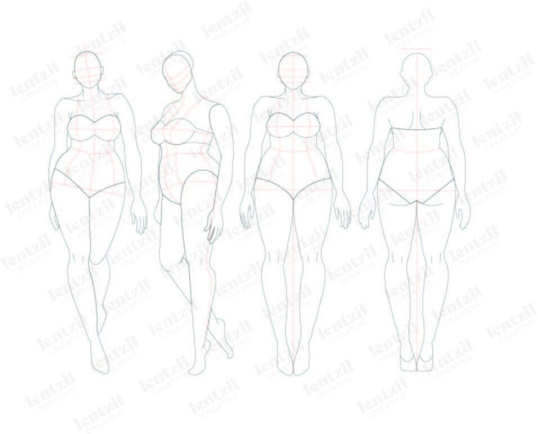 Plus Size Fashion Sketchbook: Curvy Figure Templates (212 Croquis