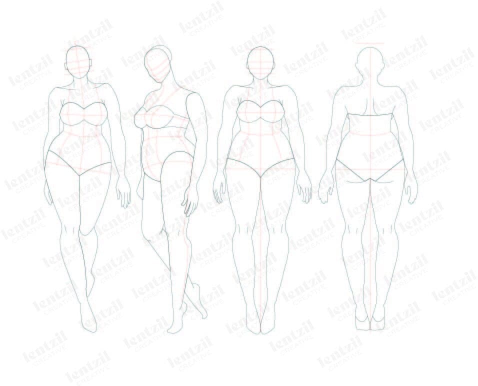 Plus Size Female Figure Templates For Fashion Illustrations - Design Cuts
