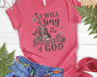 Christian gift for women, Worship tee, Contemporary Church Choir, Butterflies Guitar, Sing God Goodness, Trendy Faith Based top, Jesus Merch