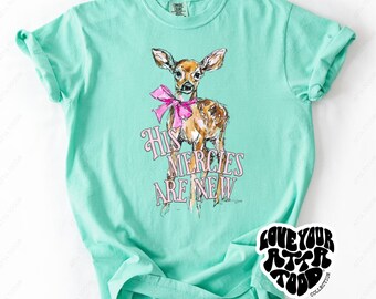 His Mercies Are New Deer Graphic Tee | Lamentations 3:22-23 | Mother’s Day Gift | Christian Daughter Or Teen Girl | Easter Bible Verse Shirt