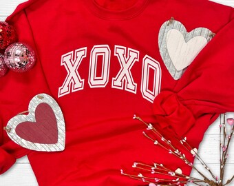 Oversized white XOXO red sweatshirt, Valentines day gift for women, White love letters, Romantic Season, Cupids creation, Present exchange