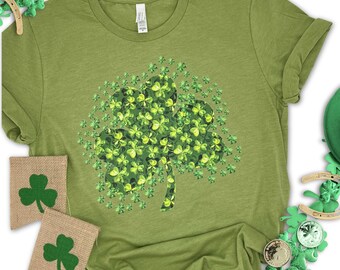 Saint Partick's day green tee, three leaf clover, faux sparkle graphic, Irish humor shirt, Holiday wear, Shamrock png, Unisex comfy soft top