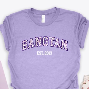 Girly Floral K-Pop Tee -Soft Bella Canvas Unisex Adult Shirt- Purple OT7 ARMY - Subtle KPop Fan Gift - Seven, 7 - Est. 2013
