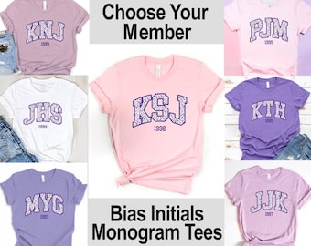 Girly K-Pop Bias Monogram Tee -Soft Bella Canvas Unisex Adult Shirt- OT7 Army - Namjoon, Seokjin, Yoongi, Hoseok, Jimin, Taehyung, Jungkook
