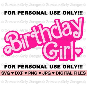 Anniversaire fille rose avec contour - SVG, DXF, PNG, Jpeg - téléchargement instantané du fichier zip - numérique et imprimable - fête d'anniversaire fille rose